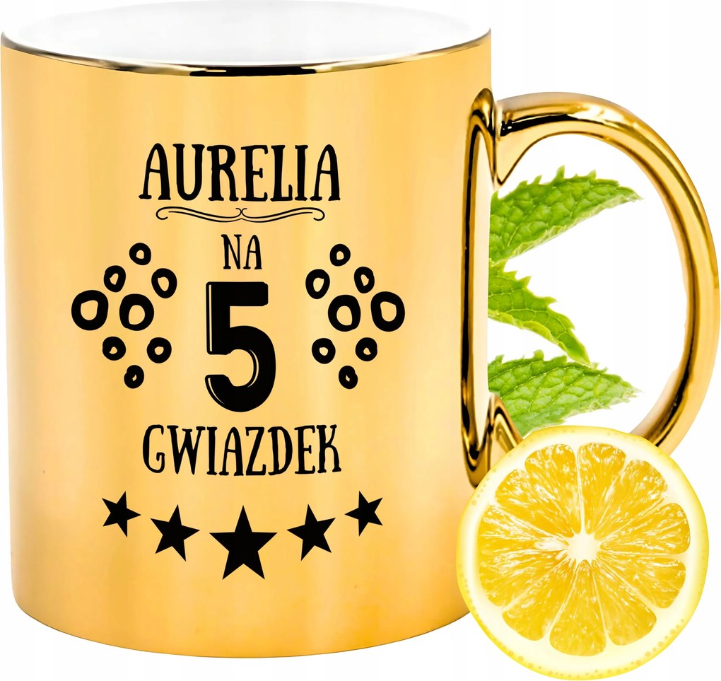 Prémium Arany Csillogó Bögre Auréliának Ajándék Nyomtatott Fotóval