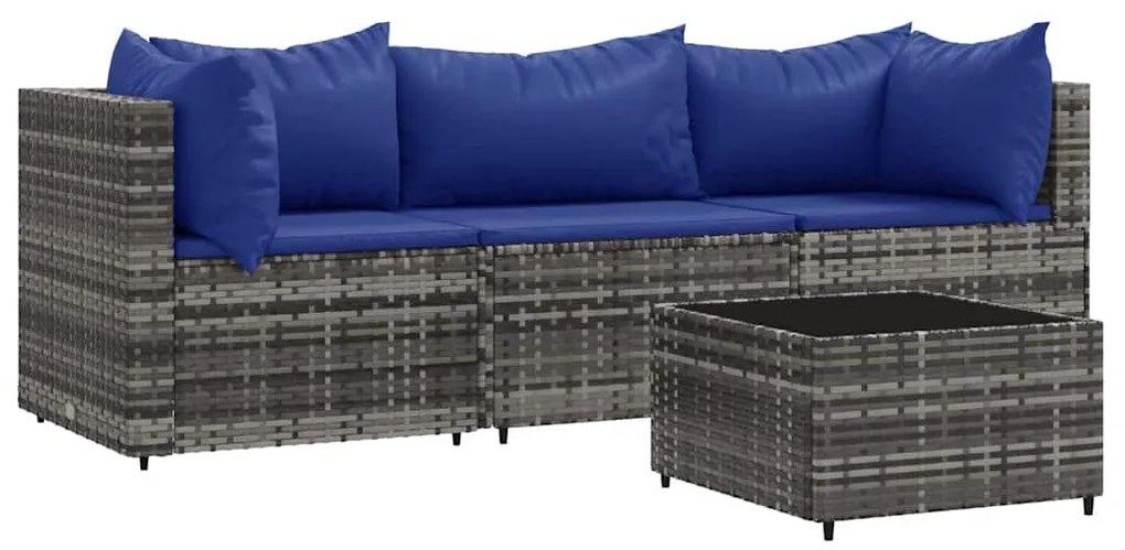 4 részes szürke polyrattan kerti ülőgarnitúra párnákkal