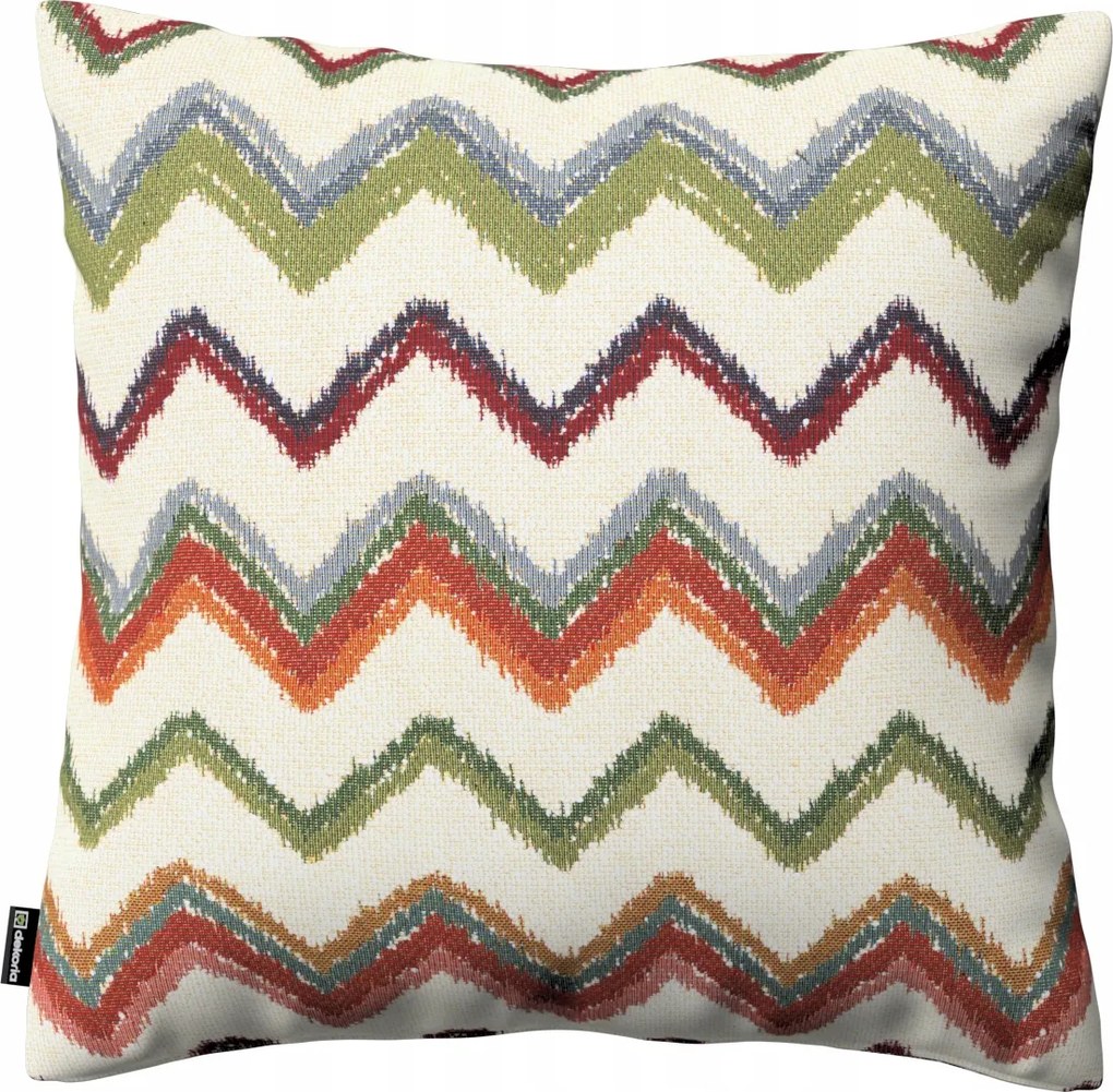 Párnahuzat 50x50 piros-zöld cikk-cakk mintás, krémszínű