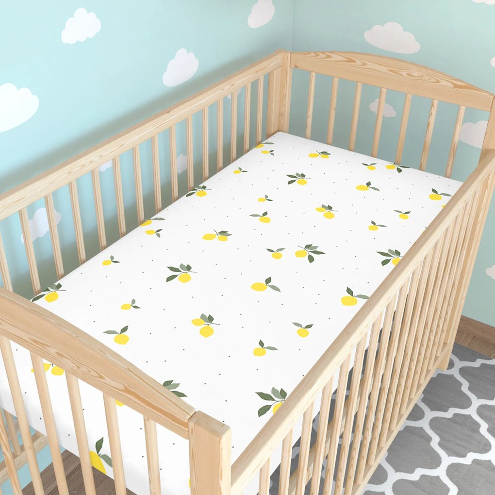Goldea gyermek gumis pamut lepedő kiságyba - citromok 60 x 120 cm
