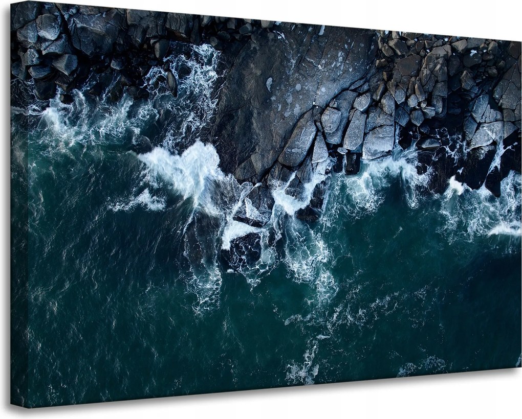 Vászonkép Természet Hullámok Tenger Sziklás Tengerpart Kék víz 90x60