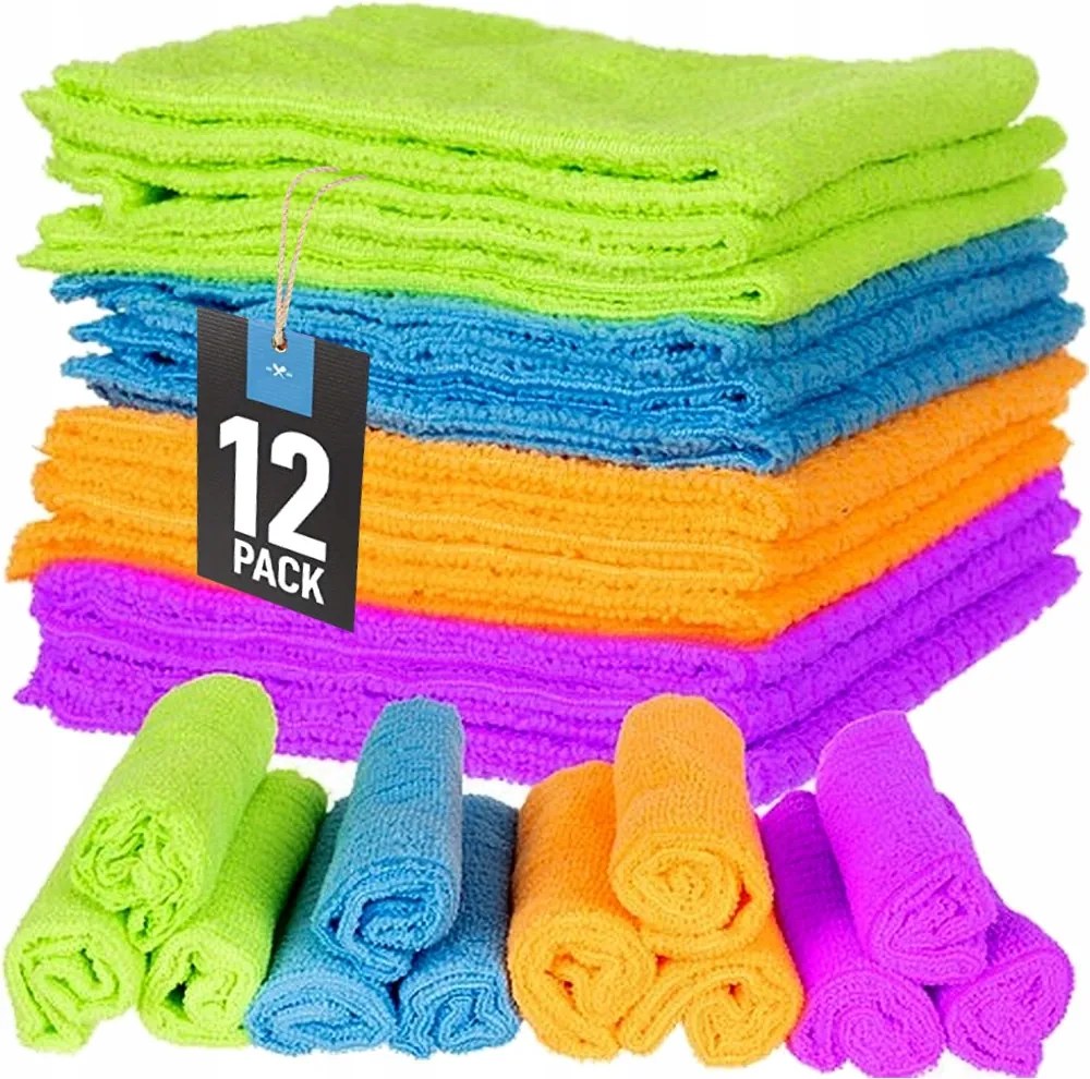 12x Puha Mikroszálas Törlőkendő 30x30CM Magas Nedvszívó Képességű Szett