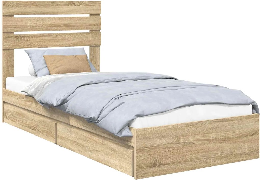 vidaXL Tárolós Ágy fejtámlával Sonoma tölgy 90 x 200 cm Faanyag