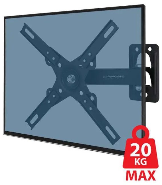 Fali TV konzol, fali tartó, állítható 12-50 hüvelyk, max 20 kg, 360 fokos forgathatóság, fekete színű