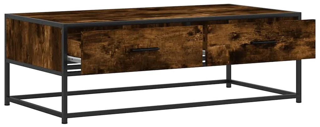 vidaXL füstös tölgy szerelt fa és fém dohányzóasztal 100 x 50 x 35 cm