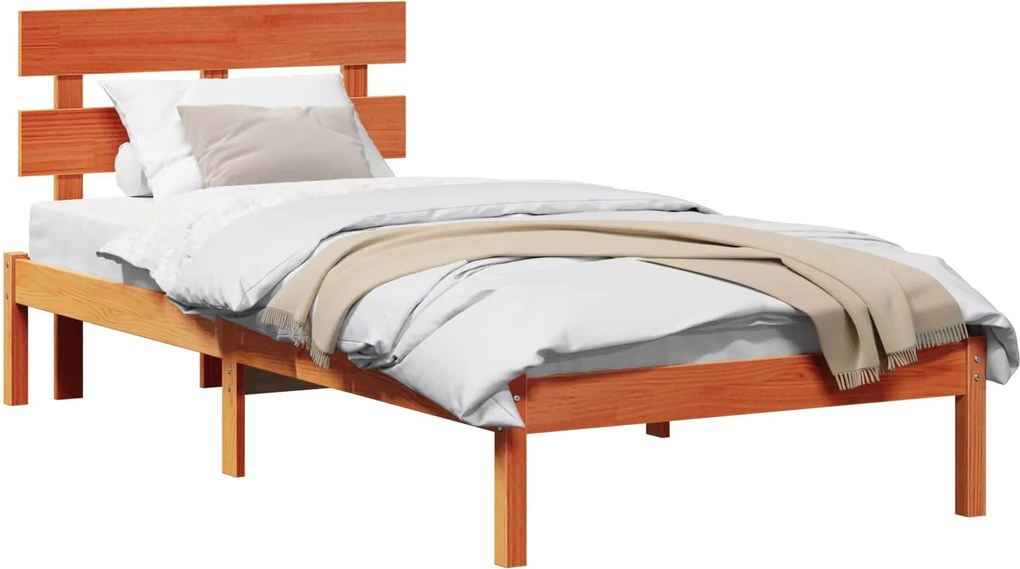 vidaXL Ágykeret fejtámlával Barna 80 x 200 cm Tömör fenyőfa