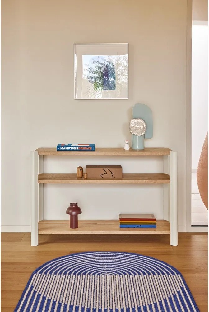 Krémszínű-világos natúr színű polcos állvány tölgyfa dekorral 126x84x43 cm Bona – Teulat