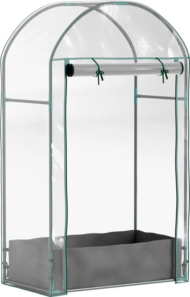 Outsunny Kertészeti Üvegház, Erkély Üvegház, Erősített PVC Huzat, Acél Váz, Rolós Cipzáras Ajtó, Növényfakkal, Zöldségekhez, Benti és Kinti Használatr