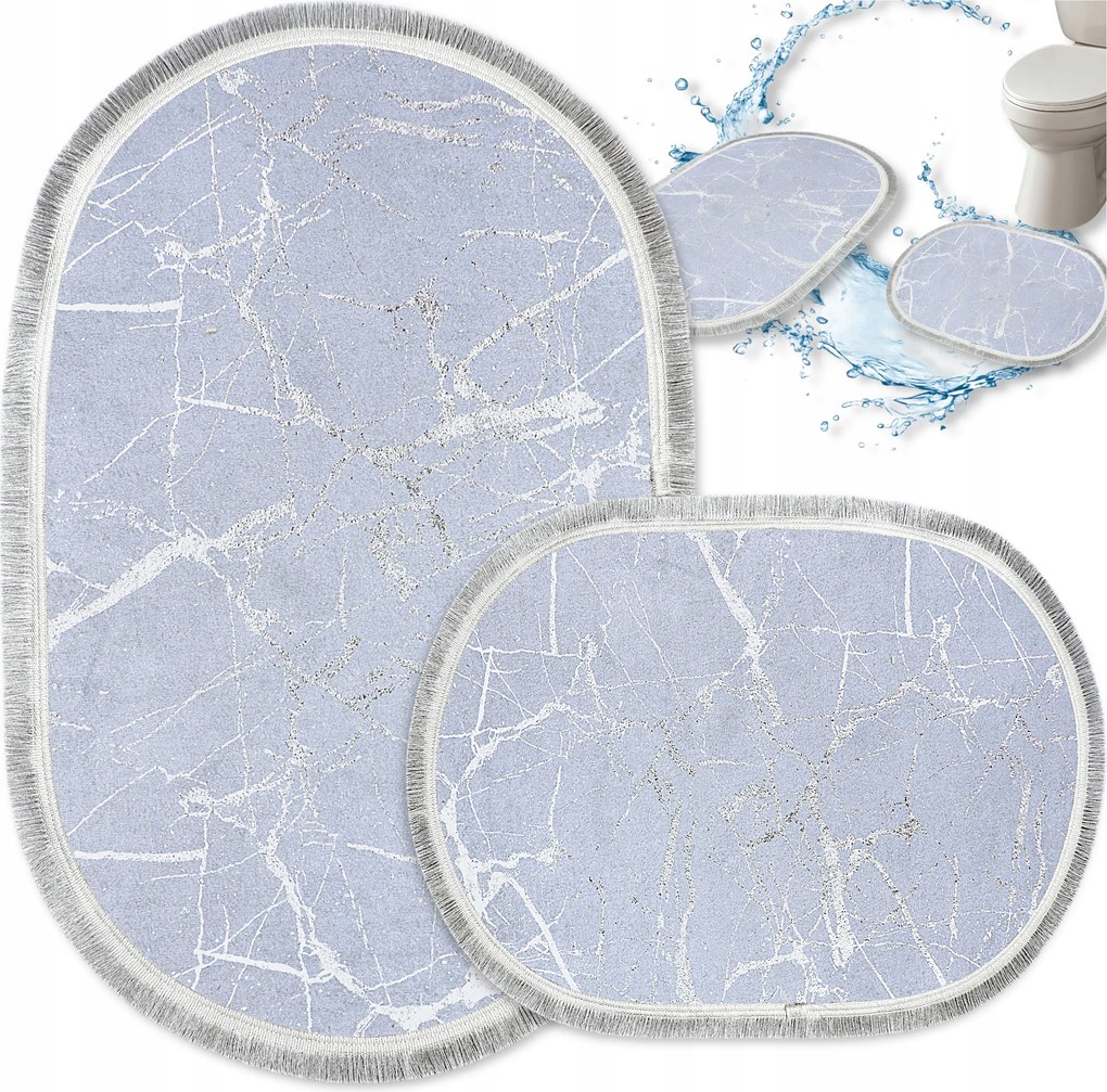 Fürdőszobaszőnyeg Szett Csúszásgátló 2 Részes Szürke Ovális 60X100