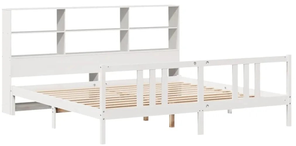 fehér tömör fenyőfa könyvespolcos ágy matrac nélkül 200x200 cm