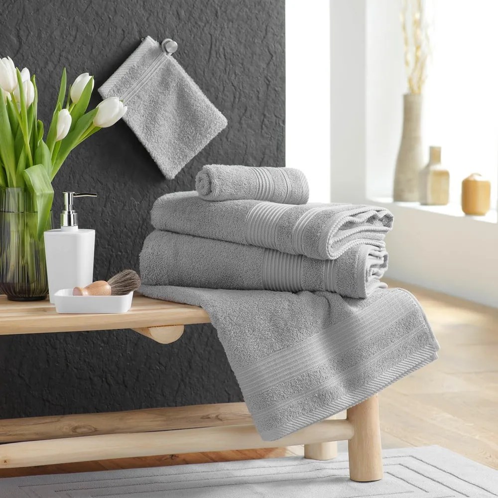 Világosszürke frottír pamut törölköző 30x50 cm Tendresse – douceur d'intérieur