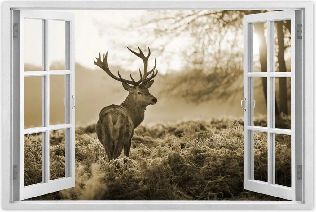 Poszter 60x40 Szarvas erdő naplemente