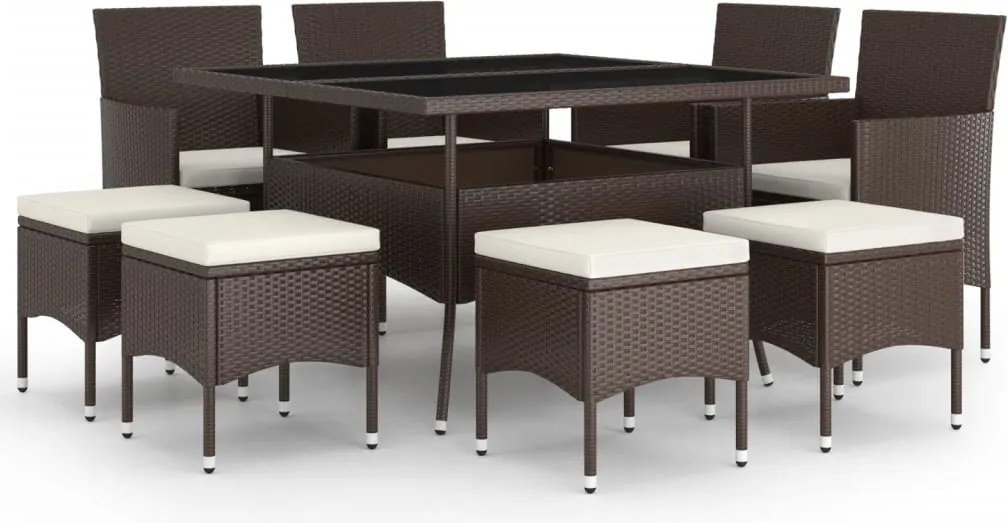 vidaXL 9 részes barna polyrattan kerti étkezőgarnitúra