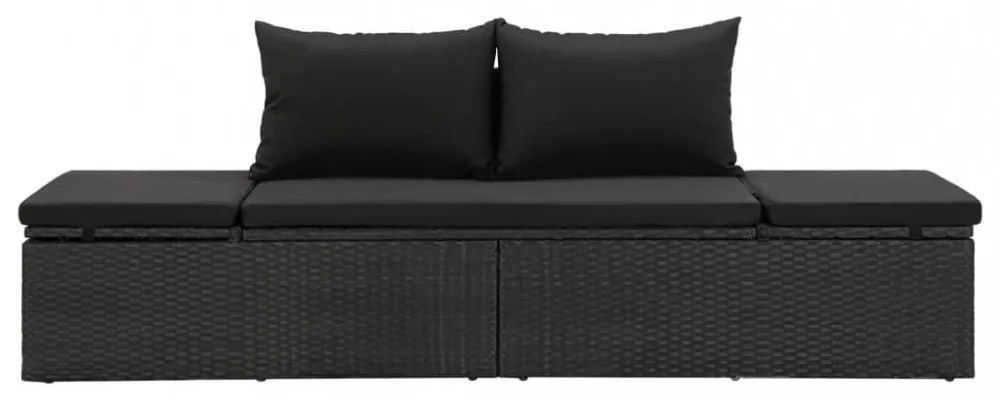 fekete polyrattan napozóágy párnákkal