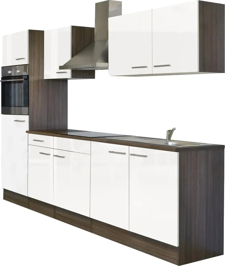 Yorki konyhabútor Yorki tölgy korpusszal, selyemfényű fehér fronttal 270 cm-es méretben