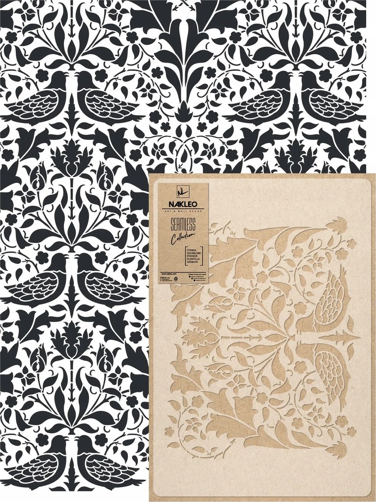 Festősablon Ismételhető Többször felhasználható 59x95cm Tapéta Virágok Morris Madarak