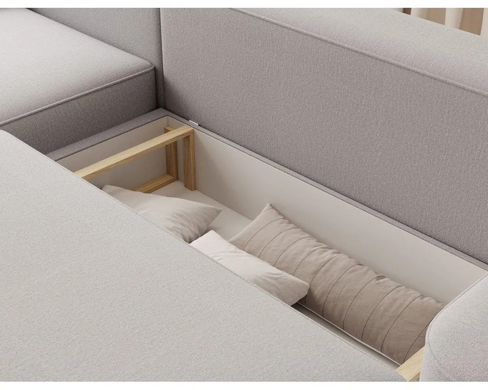 Világosszürke zsenília kinyitható-tárolóhelyes sarokkanapé (bal oldali-heverő résszel) Aurumm – ELTAP