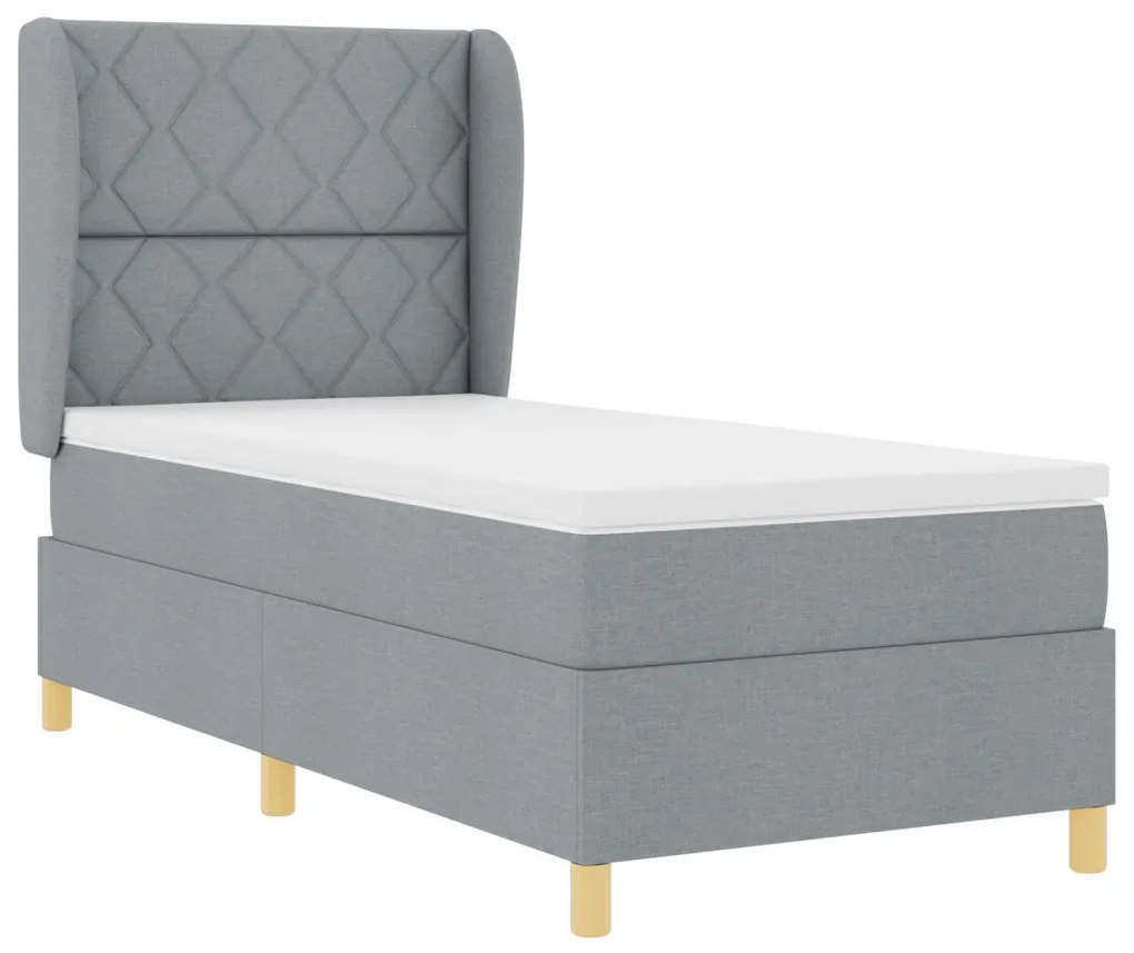Boxspring Ágy Matraccal - Világosszürke - 90x200 cm Szövet