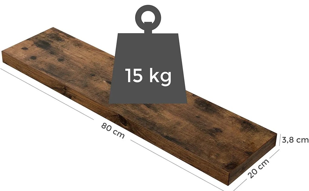 Fali polc, Lebegő polc 80x20 cm, rusztikus barna