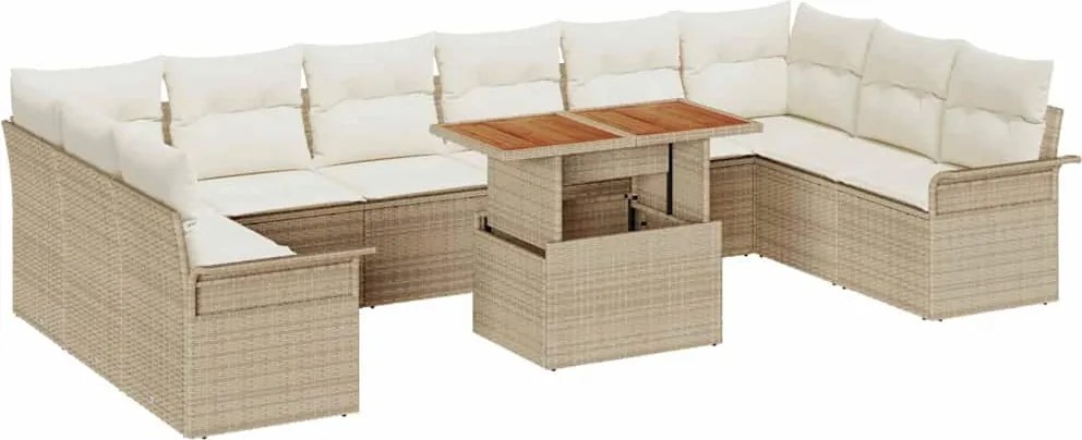 vidaXL Kerti Kanapé Szett párnával 11 pcs Beige és krém polirattan