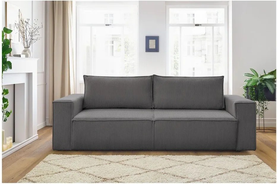 Sötétszürke kordbársony kinyitható kanapé 245 cm Nihad – Bobochic Paris