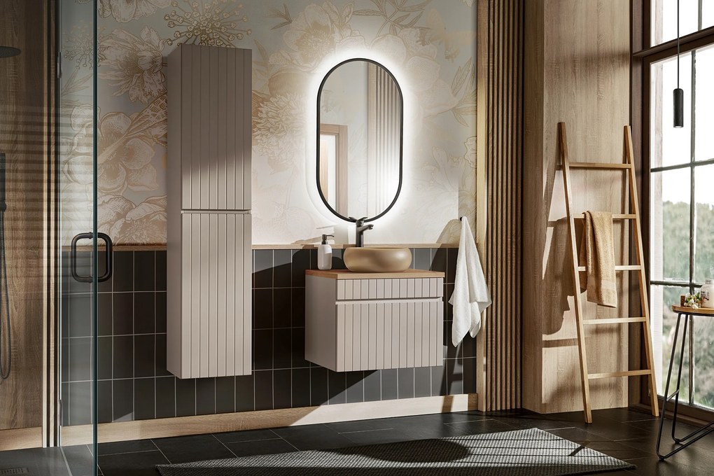 Bútorszett 60cm-es asztallappal, Wiki pultra szerelhető mosdóval, tükörszekrény