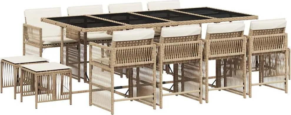 vidaXL 13 részes bézs polyrattan kerti étkezőgarnitúra párnákkal