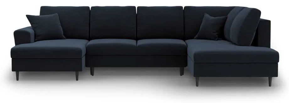 Sötétkék bársony kinyitható tárolóhelyes sarokkanapé (jobb oldali-U alakú) Kyoto – Cosmopolitan Design