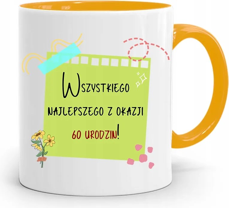 Születésnapra 60 60-es 60-as Bögre Sárga Ajándék fényképes nyomattal
