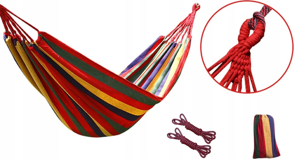 Nagy Teherbírású Kerti Függőágy 190X80CM Huzattal 200KG Színes