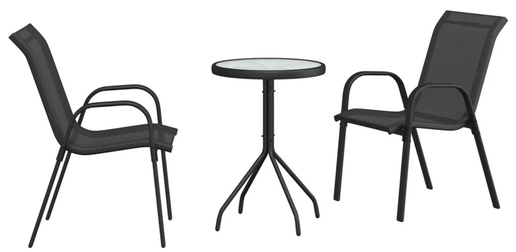 3 darabos kerti bistro szett fekete textilénnel és acéllal