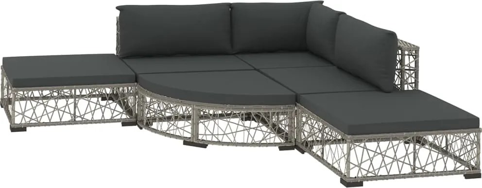 vidaXL 6 részes szürke polyrattan kerti ülőgarnitúra párnákkal