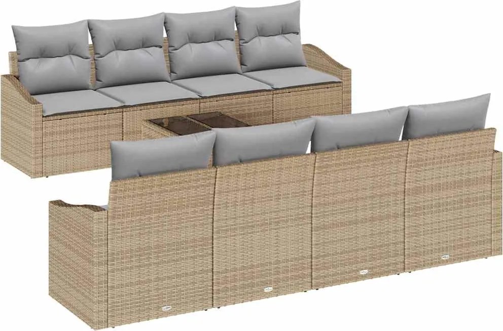 vidaXL Kanapé Szett párnával 9 pcs Beige és Világosszürke polirattan
