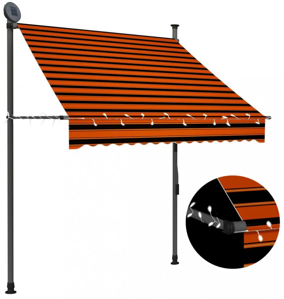 narancssárga-barna kézzel feltekerhető LED-es napellenző 150 cm