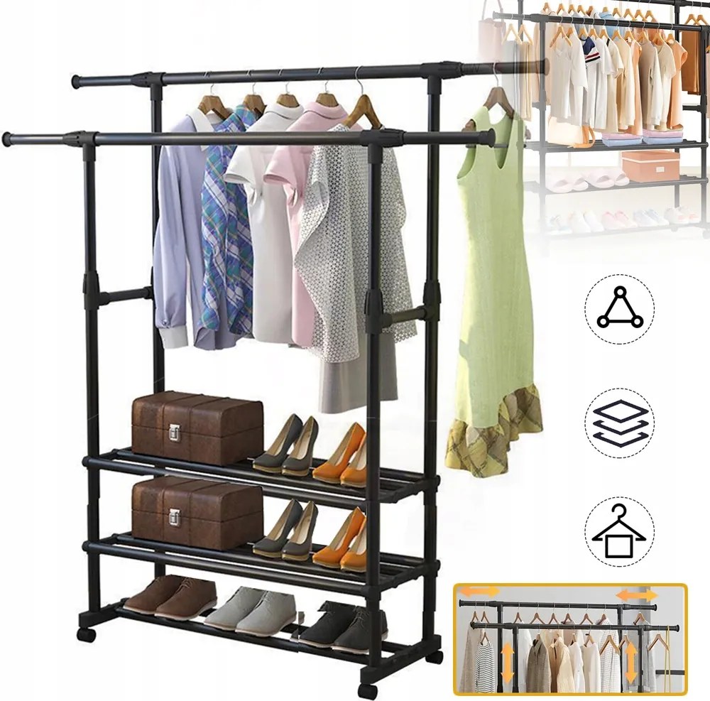 Robusztus Akasztós Gurulós Ruhaállvány, Mobil Ruhaakasztó