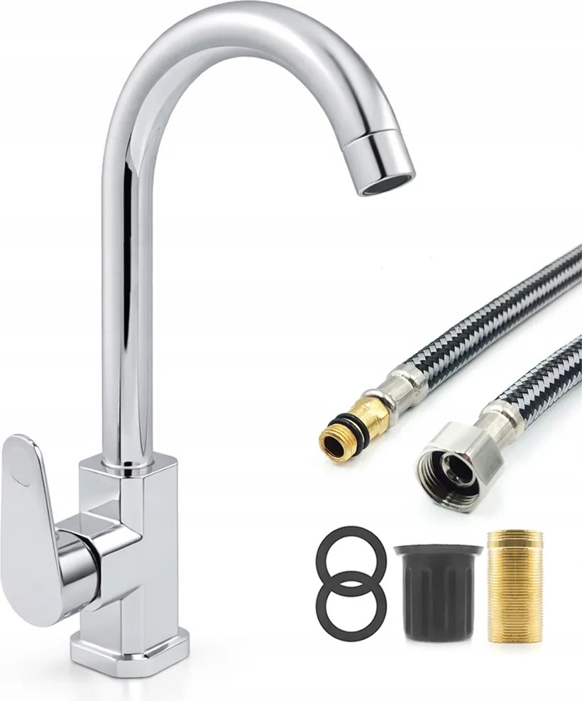 Magas krómozott konyhai csaptelep – 360°-ban elforgatható, elegáns és tartós