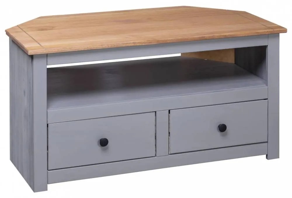 Szürke tömör fenyőfa sarok tv-szekrény 93 x 49 x 49 cm