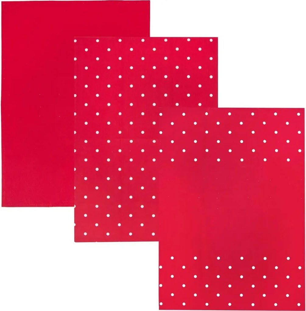 Pöttyös konyharuha, piros, 50 x 70 cm, 3 db-os szett
