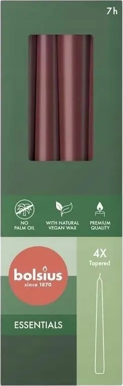 Sima gyertyák bolsius ESSENTIALS|8 db |24,5cm| ~7h|Bársonyos piros