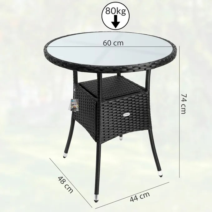 Deuba Rattan asztal Ø60 cm - fekete