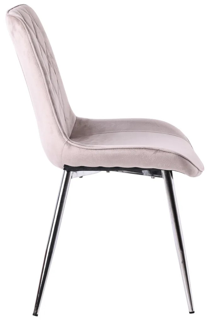 Scaun de masă elegant, cu tapițerie din catifea gri și picioare cromate
