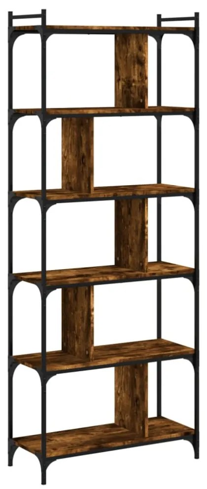 6 szintes füstös tölgy színű fa könyvespolc 76 x 32 x 192 cm