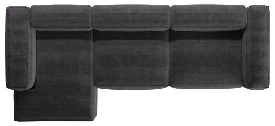 Sötétszürke kordbársony sarokkanapé (bal oldali-heverő résszel) Bergano – Cosmopolitan Design