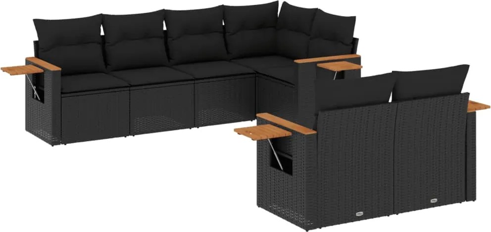 vidaXL 7 részes fekete polyrattan kerti ülőgarnitúra párnával