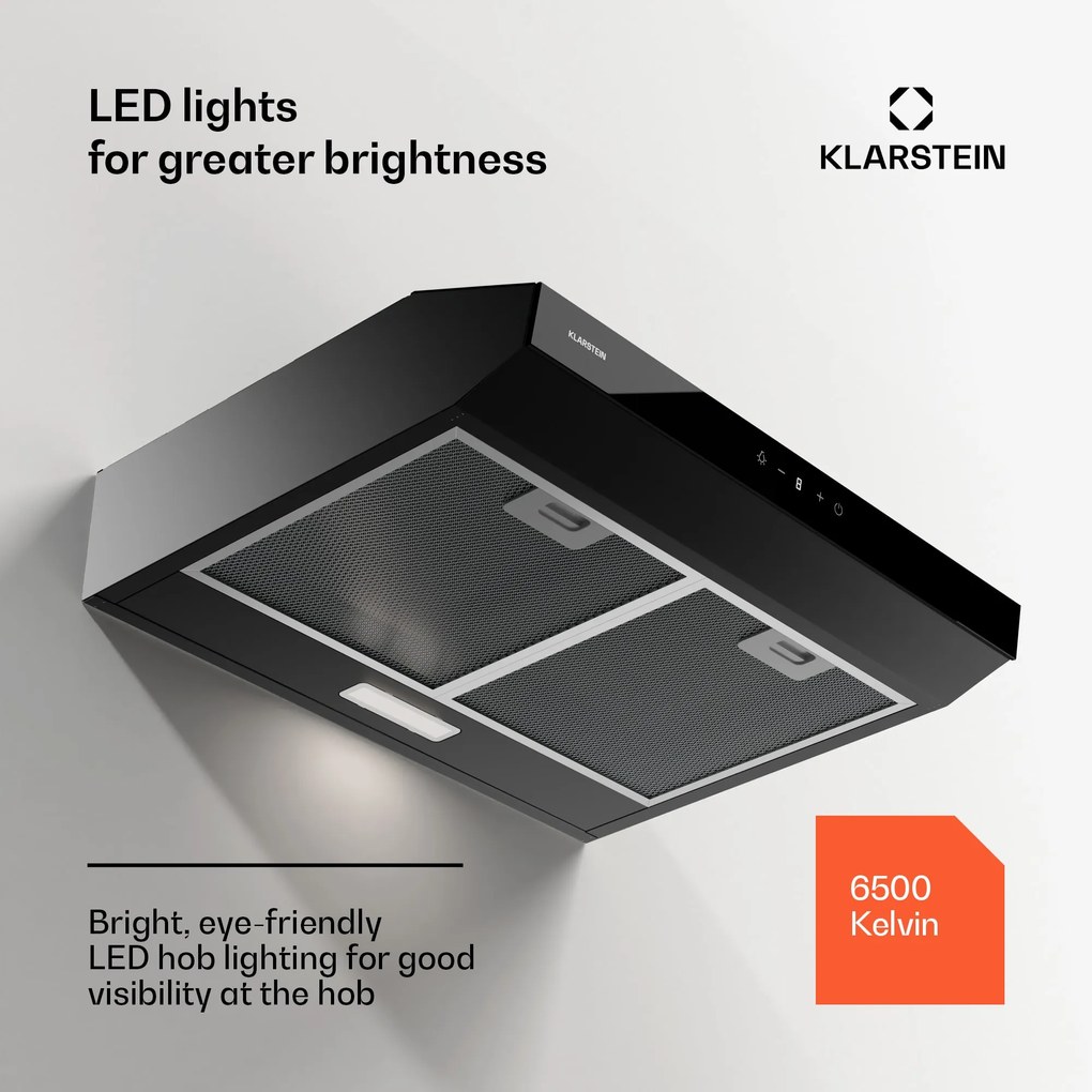 Klarstein Contempo Neo, páraelszívó, szekrény alatti, keringtetés, 175 m³/ó, SenseControl, integrált érintésvezérlés, rozsdamentes acél / akrilüveg