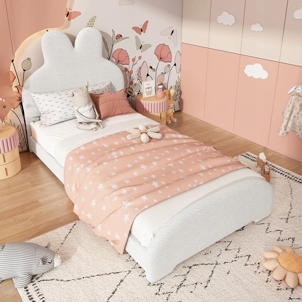 Egyszemélyes ágy Kárpitozott ágy Gyerekágy 90x200 cm Fehér