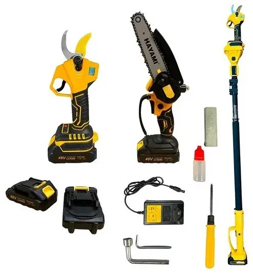 Nagy HAYAMI HA-1008-1 3 az 1-ben AKU készlet - fűrész + metszőolló + hosszabbító rúd 2,4 m