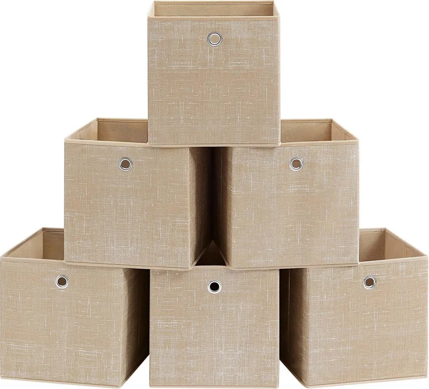 Hordozható tárolódobozok, 6 darabos szett, hajtogatható, homokbézs színben