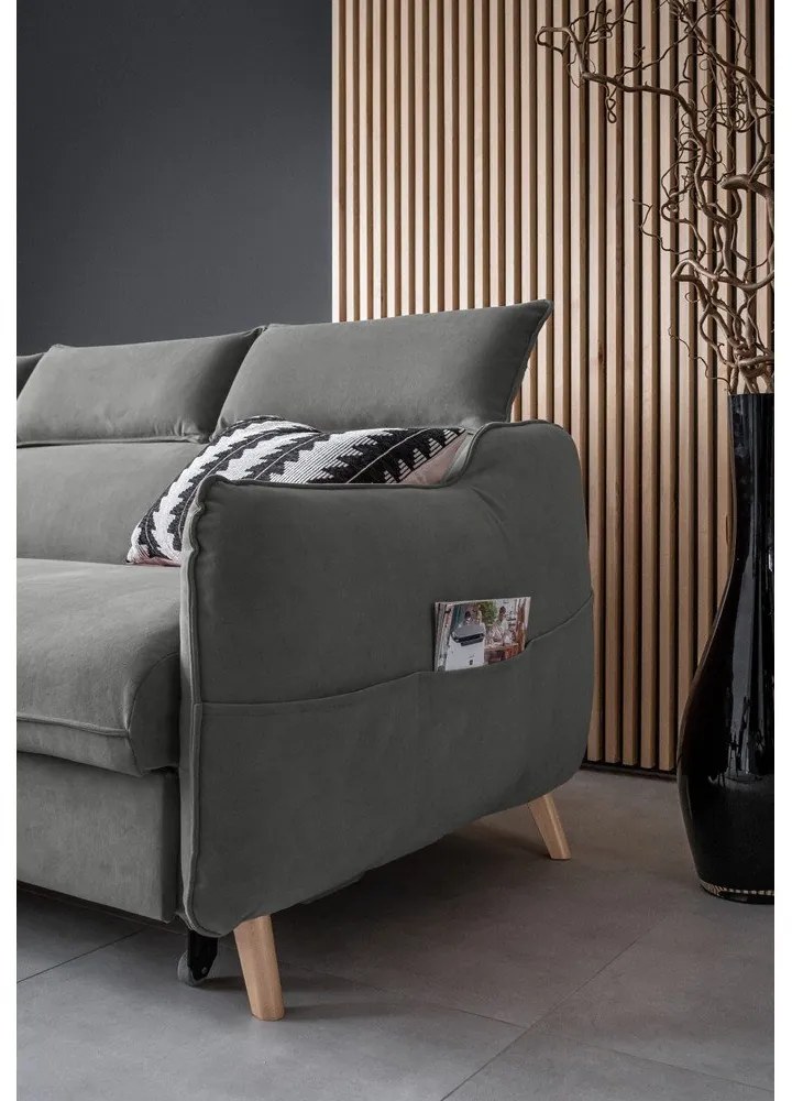 Világosszürke bársony kinyitható sarokkanapé (bal oldali) Sweet Harmony – Miuform