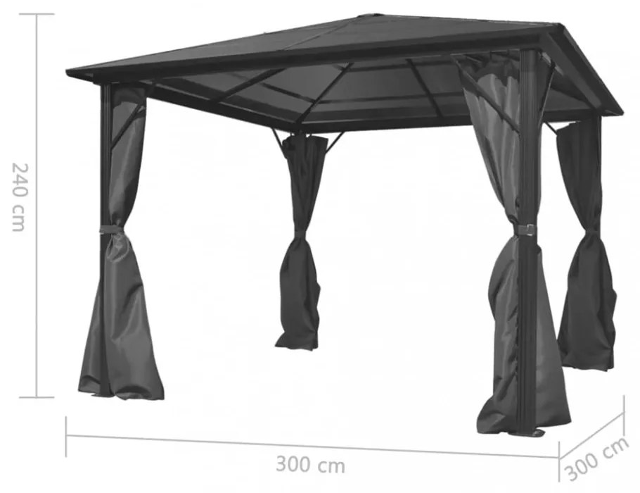 alumínium kerti pavilon antracitszürke függönnyel 300 x 300 cm